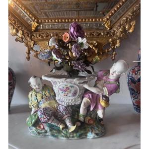 Large Polychrome Porcelain Jardinière By Edmé Samson, Late 19th Century