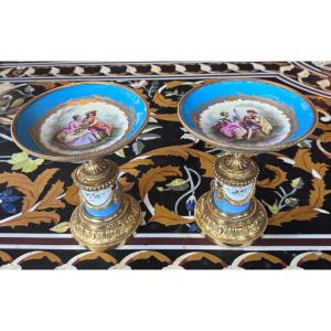 Pair Of Paris Porcelain And Gilt Bronze Cassolettes Napoleon III Period .