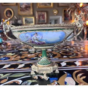 Napoleon III Gilt Bronze And Porcelain Bowl, Decoration Signed Leduc