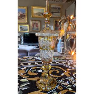 Large Covered Bohemian Crystal Drageur, Late 19th Century.