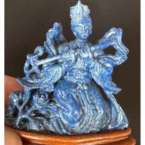 Lapis Lazuli Sculpture - Young Asian Musician - 20th Century