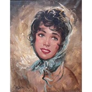 Portrait Of A Young Woman - School In The Taste Of Jean-gabriel Domergue - Signed N. Lota - XXth