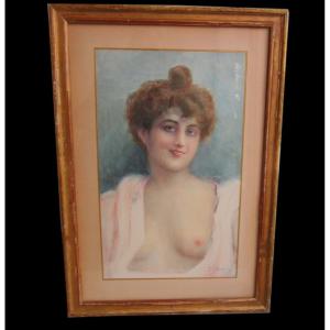 Watercolor "portrait Of Young Woman" Signed J.salmony 20th