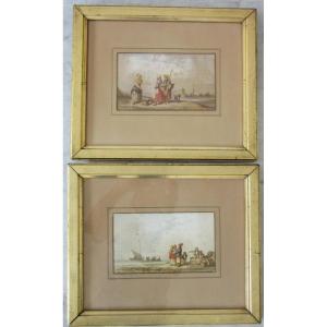 Pair Of Auguste Delacroix Watercolors Ep.19th