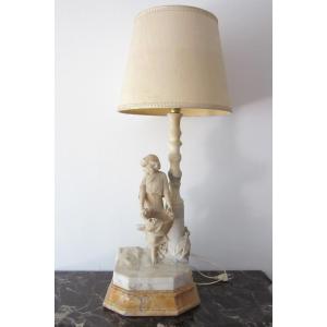 Alabaster Lamp "young Girl With Basket"