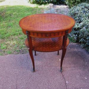 Oval Marquetry Side Table In The Louis XVI Style, 20th Century