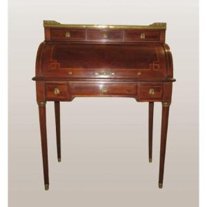 Louis XVI Style Marquetry Cylinder Desk, 19th Century
