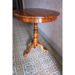 Italian Side Table With Marquetry Decoration Of Birds, 19th Century
