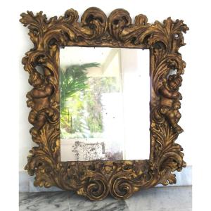 Giltwood Mirror Decorated With Putti, 17th Century