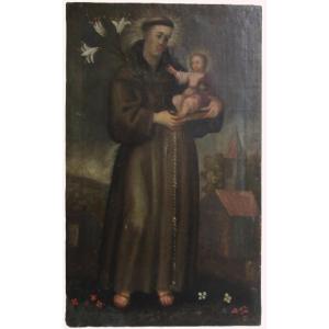 Oil Painting On Canvas, Saint Anthony Of Padua, 18th Century