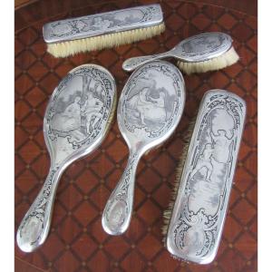 Louis XI Style Silver Toiletry Set Late 19th Century