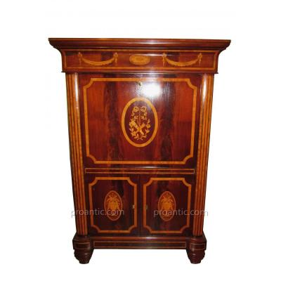 Secretary In Marquetry Biedermeier 1815-1848