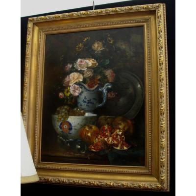 Oil On Canvas Still Life E.henri Cauchois 1850-1911