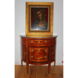Half-moon Commode In Marquetry, Louis XVI Period