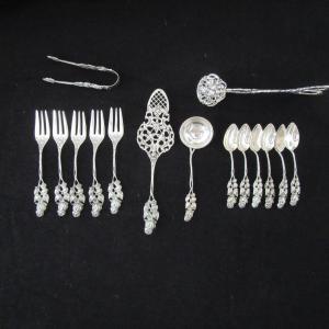 Silver Dessert Service With Flower Decor