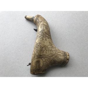 Powder Flask In Engraved Bone