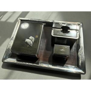 Silver Japanese Table Smoking Set From The Meiji Period