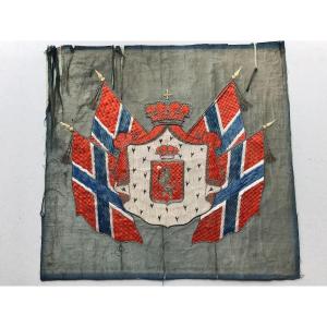 Embroidered Silk Coat Of Arms Representing The Monarch And The Kingdom Of Norway