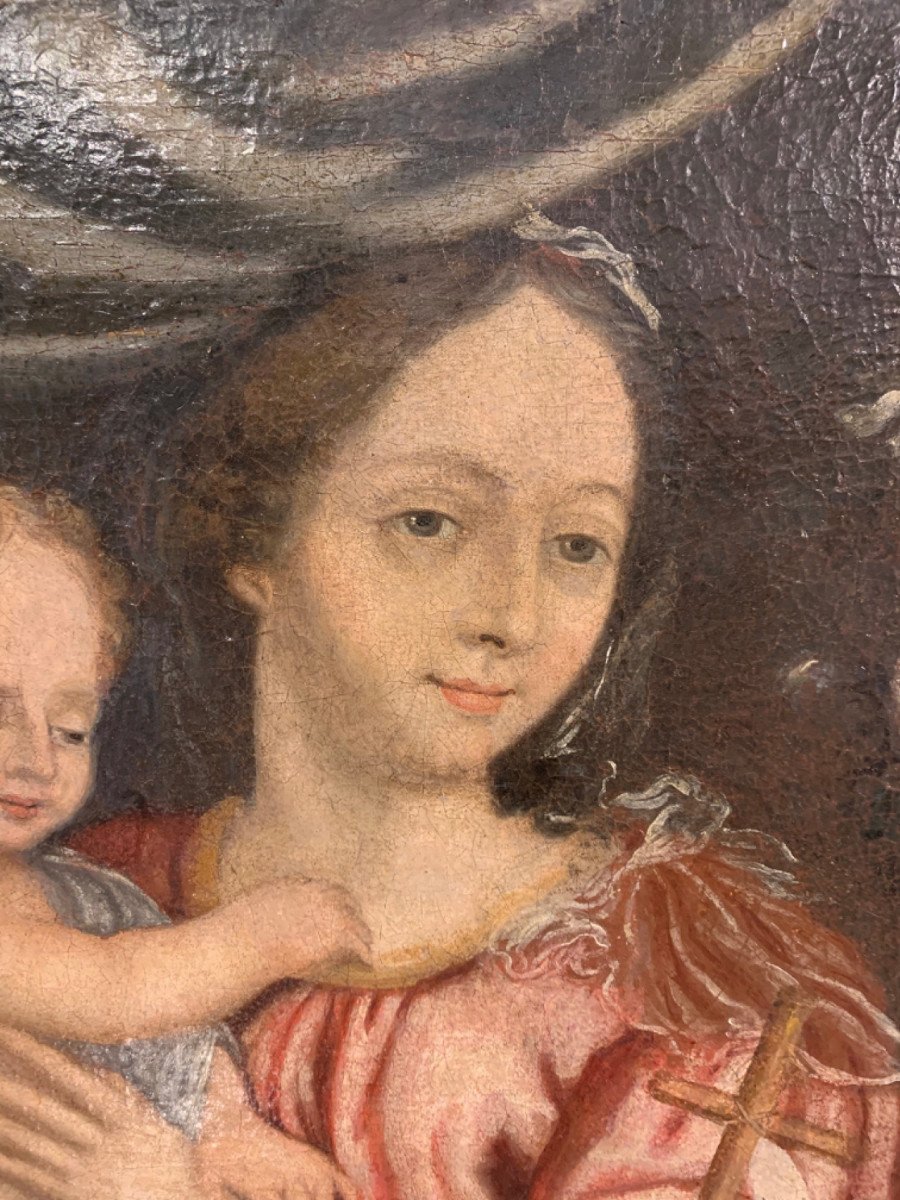 DIPINTO MADONNA CON BAMBINO E SAN GIOVANNI XVIII SECOLO-photo-1