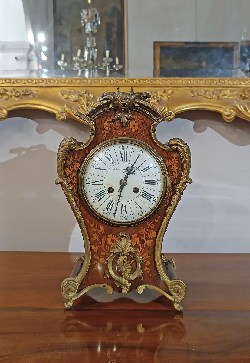 OROLOGIO INTARSIATO CON BRONZI PRIMI DEL XIX SECOLO-photo-2