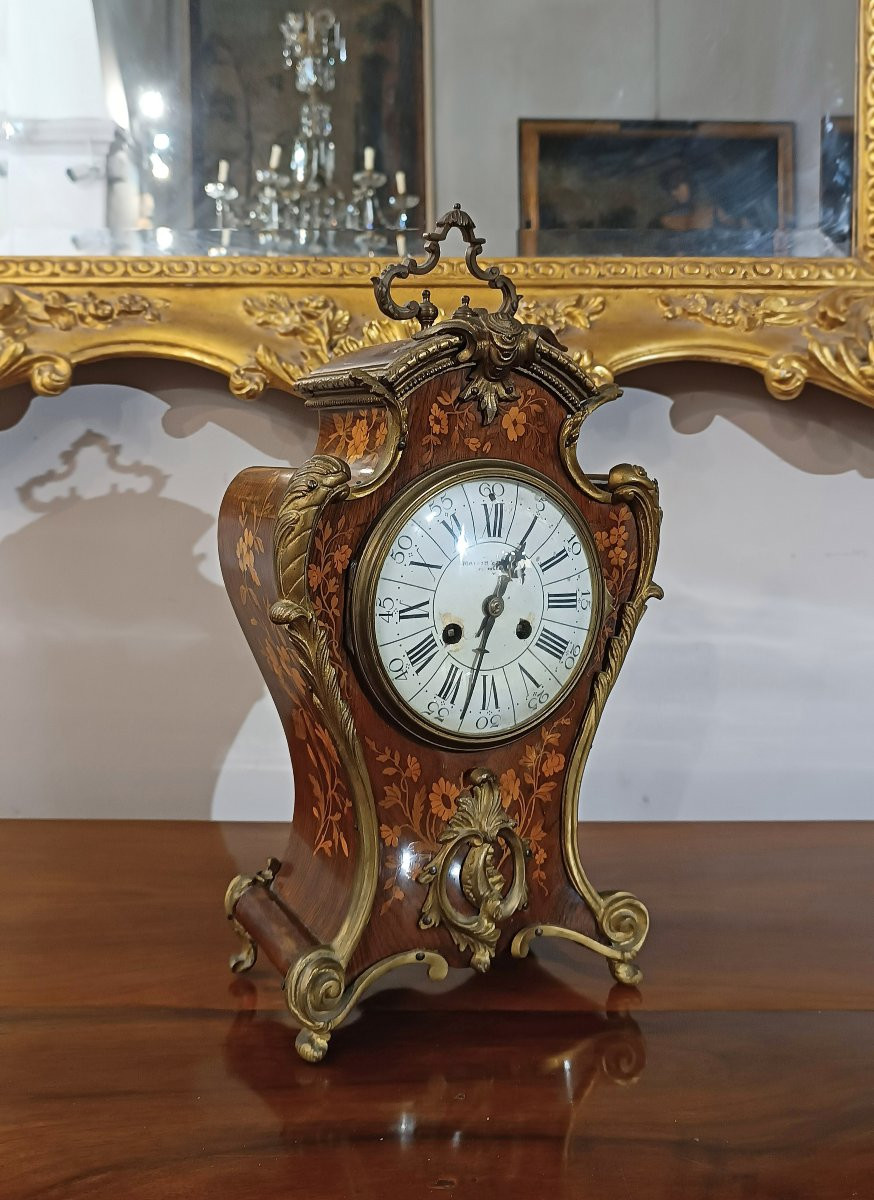 OROLOGIO INTARSIATO CON BRONZI PRIMI DEL XIX SECOLO-photo-3