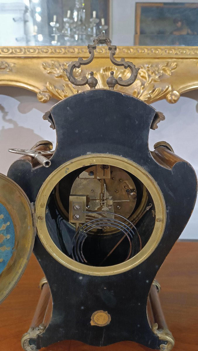 OROLOGIO INTARSIATO CON BRONZI PRIMI DEL XIX SECOLO-photo-2