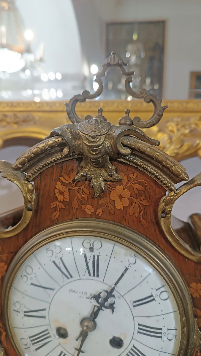 OROLOGIO INTARSIATO CON BRONZI PRIMI DEL XIX SECOLO-photo-8