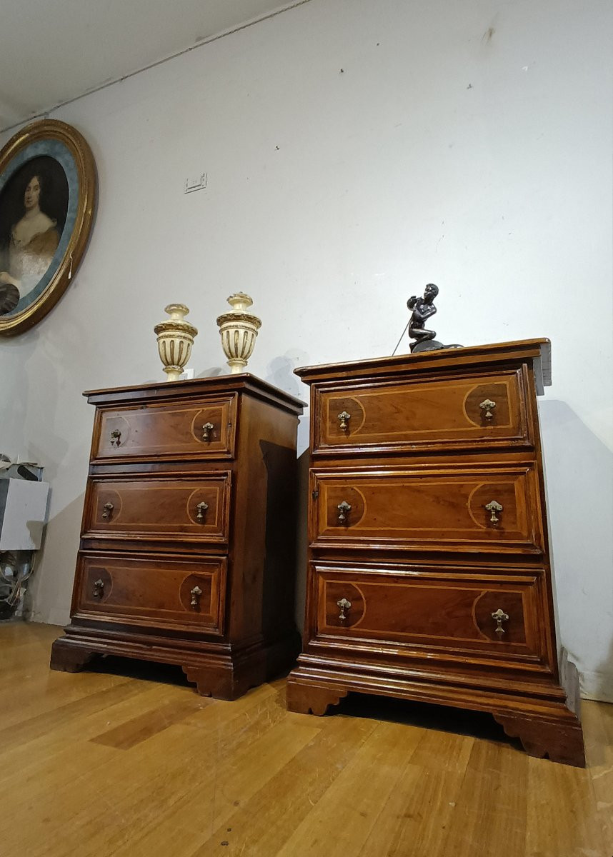 COPPIA DI PICCOLI CASSETTONI IN NOCE LUIGI XIV INIZI XVIII SECOLO-photo-6