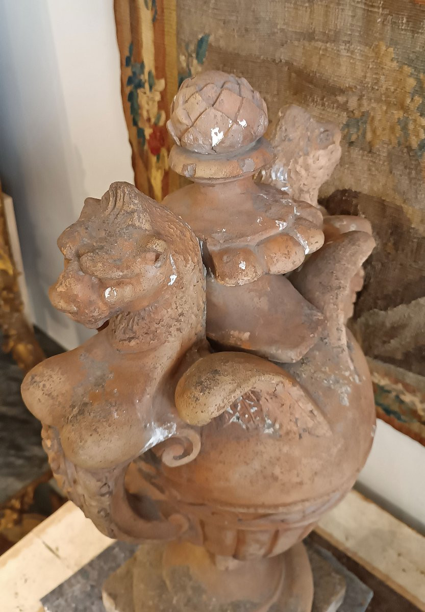 COPPIA DI VASI IN TERRACOTTA NEOCLASSICI FINE DEL XVIII SECOLO-photo-2