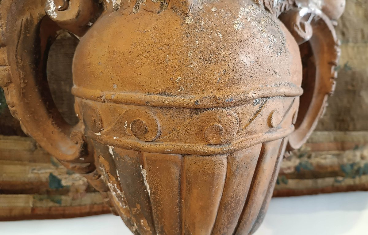 COPPIA DI VASI IN TERRACOTTA NEOCLASSICI FINE DEL XVIII SECOLO-photo-3