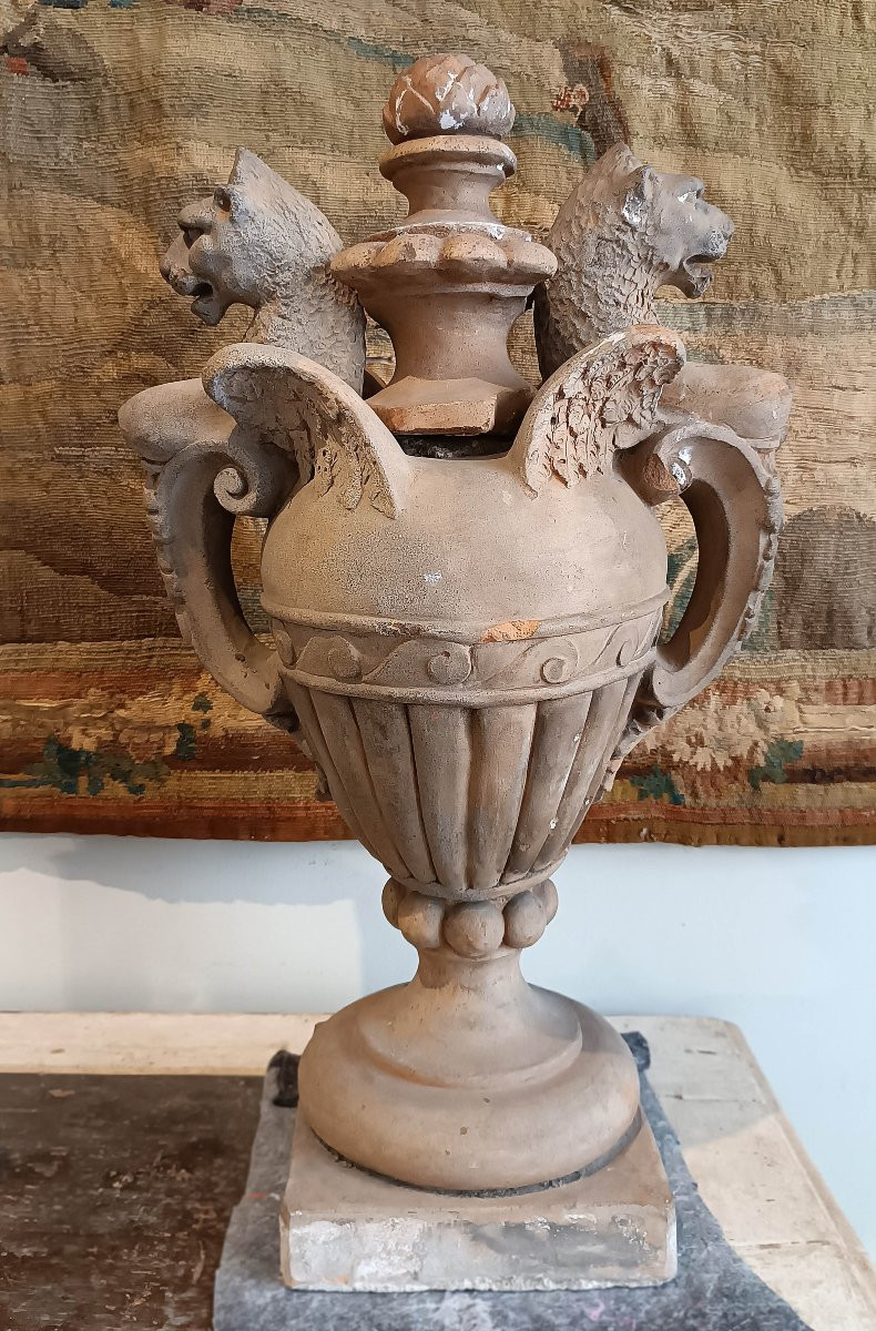 COPPIA DI VASI IN TERRACOTTA NEOCLASSICI FINE DEL XVIII SECOLO-photo-7