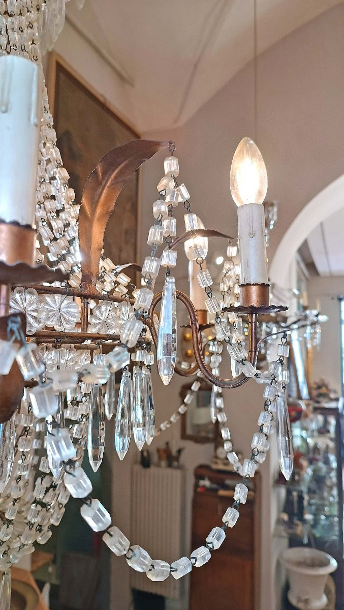 LAMPADARIO A PANIERE IN CRISTALLI E FERRO DORATO PRIMI DEL XIX SECOLO-photo-2