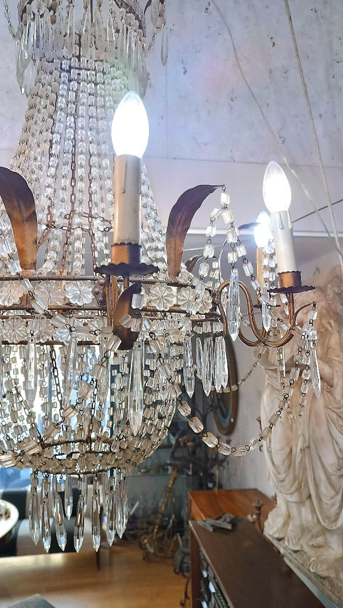 LAMPADARIO A PANIERE IN CRISTALLI E FERRO DORATO PRIMI DEL XIX SECOLO-photo-8