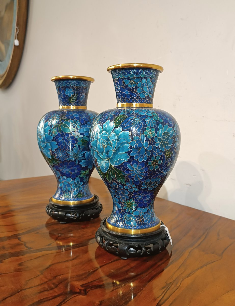 COPPIA DI VASI CLOISONNÉ CINESI FINE XIX-INIZI XX SECOLO-photo-4