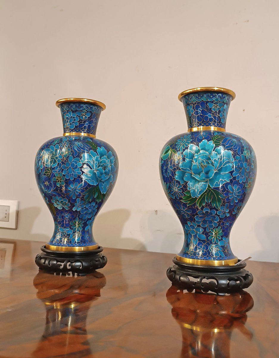 COPPIA DI VASI CLOISONNÉ CINESI FINE XIX-INIZI XX SECOLO-photo-6