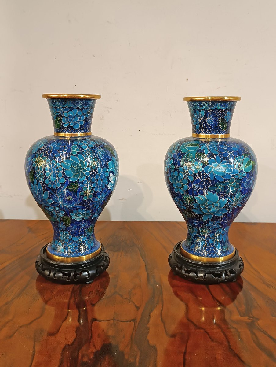 COPPIA DI VASI CLOISONNÉ CINESI FINE XIX-INIZI XX SECOLO-photo-7