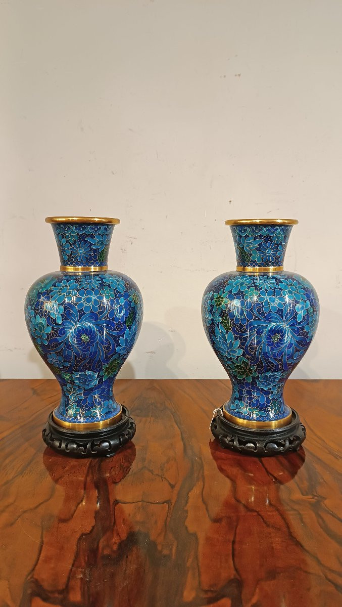 COPPIA DI VASI CLOISONNÉ CINESI FINE XIX-INIZI XX SECOLO-photo-8