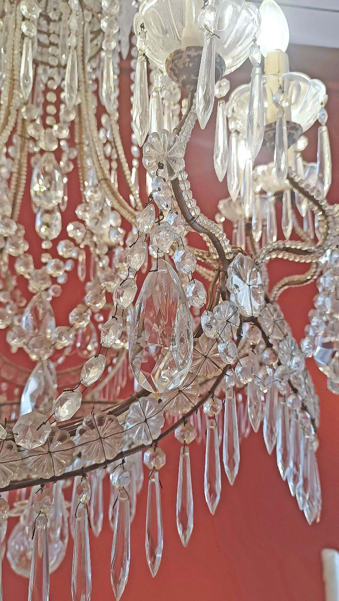LAMPADARIO A PANIERE CRISTALLI E VETRO INIZI XX SECOLO-photo-3