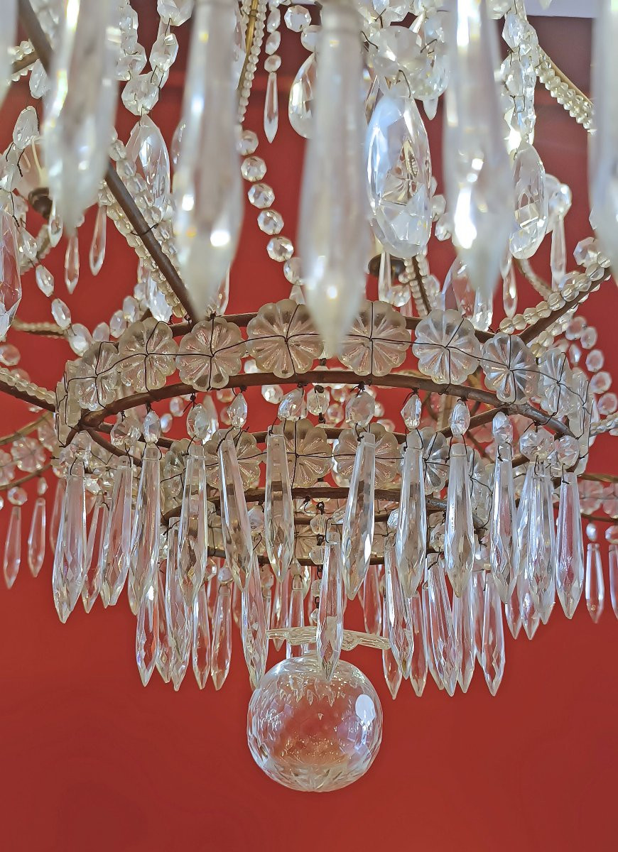 LAMPADARIO A PANIERE CRISTALLI E VETRO INIZI XX SECOLO-photo-5