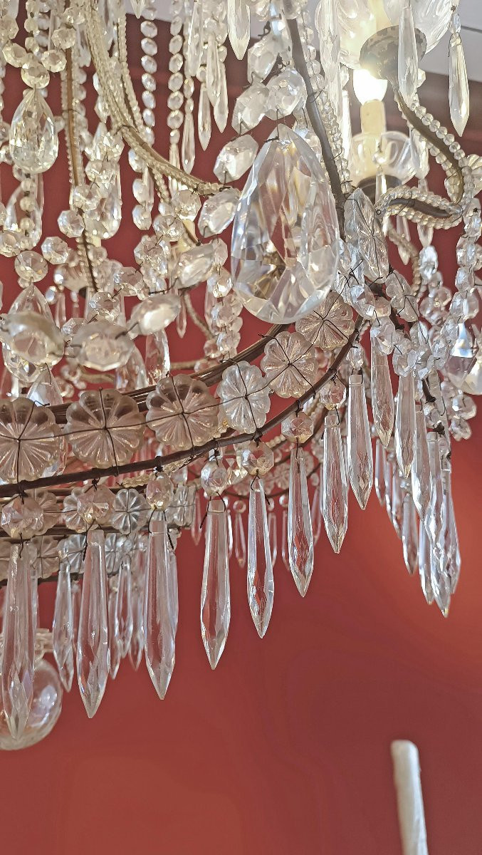 LAMPADARIO A PANIERE CRISTALLI E VETRO INIZI XX SECOLO-photo-7