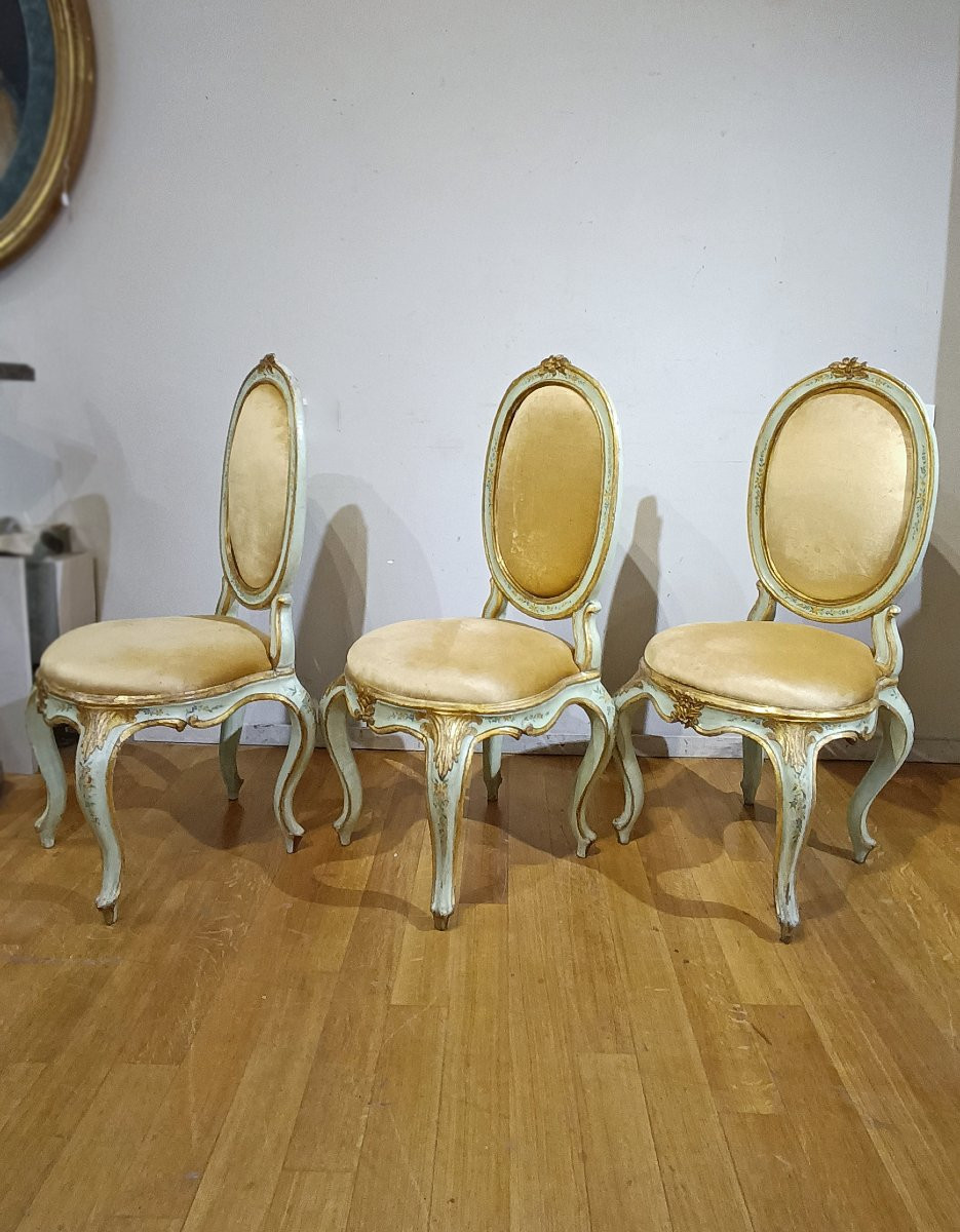 SEI SEDIE LUIGI XV IN LEGNO LACCATO, DIPINTO E DORATO META’ XVIII SECOLO -photo-4