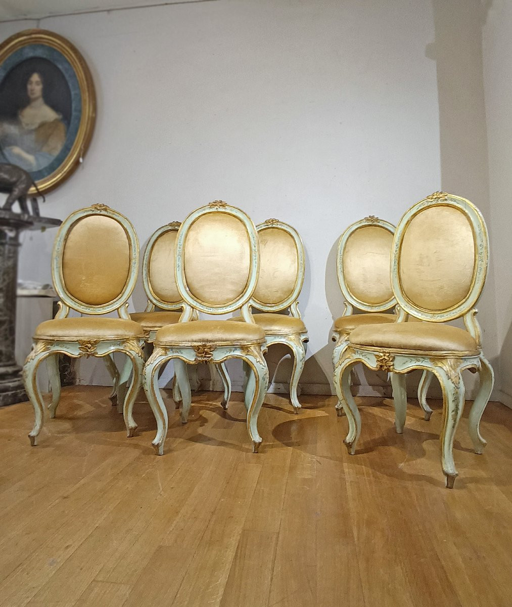 SEI SEDIE LUIGI XV IN LEGNO LACCATO, DIPINTO E DORATO META’ XVIII SECOLO -photo-6