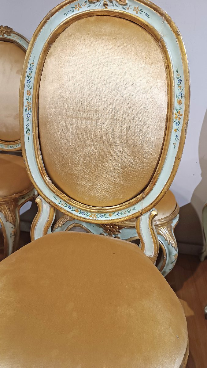 SEI SEDIE LUIGI XV IN LEGNO LACCATO, DIPINTO E DORATO META’ XVIII SECOLO -photo-7
