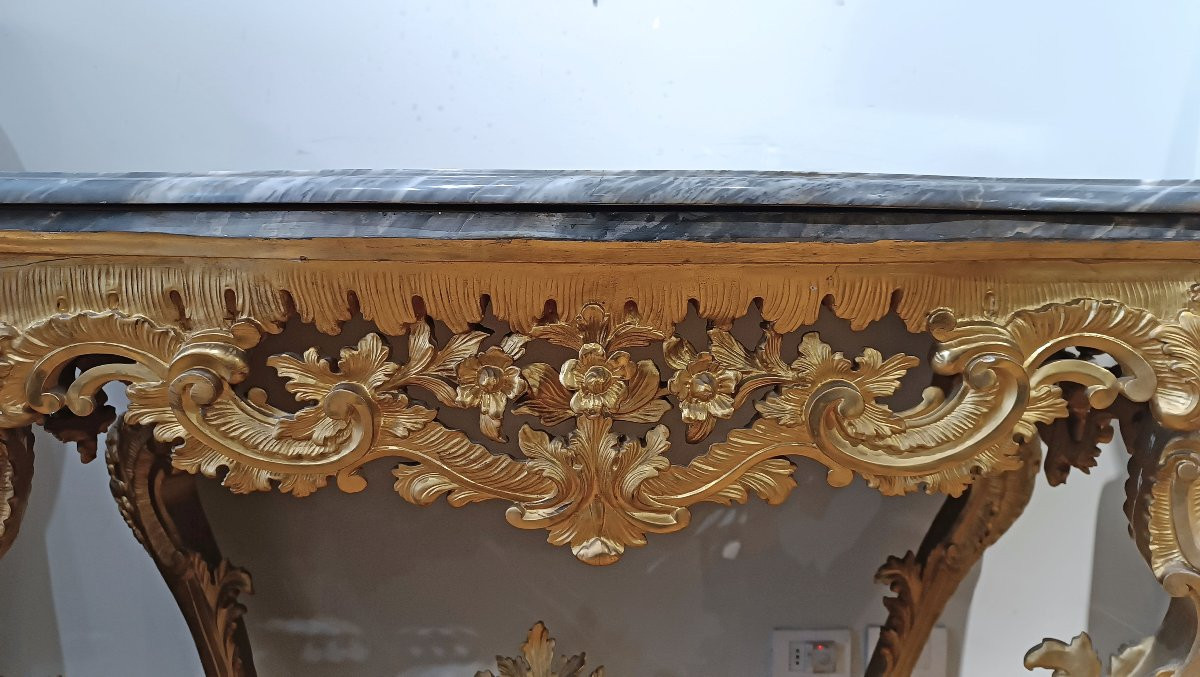 CONSOLLE LUIGI XV IN LEGNO DORATO E MARMO BARDIGLIO XVIII SECOLO-photo-1