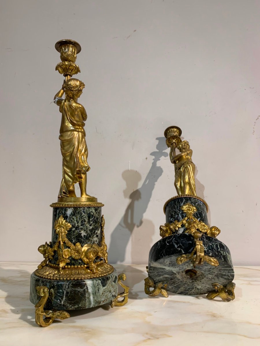 COPPIA DI CANDELABRI CON VESTALI META' DEL XIX SECOLO-photo-1