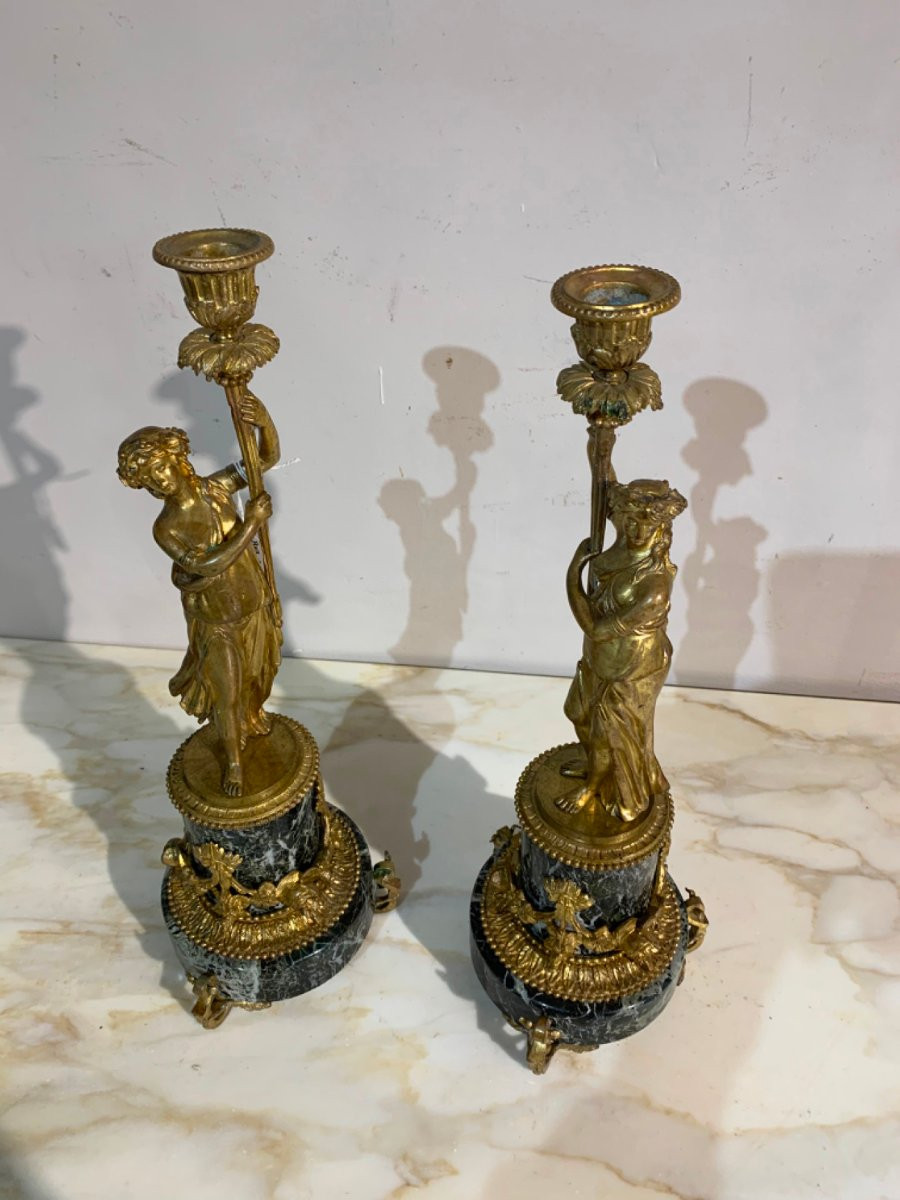 COPPIA DI CANDELABRI CON VESTALI META' DEL XIX SECOLO-photo-2