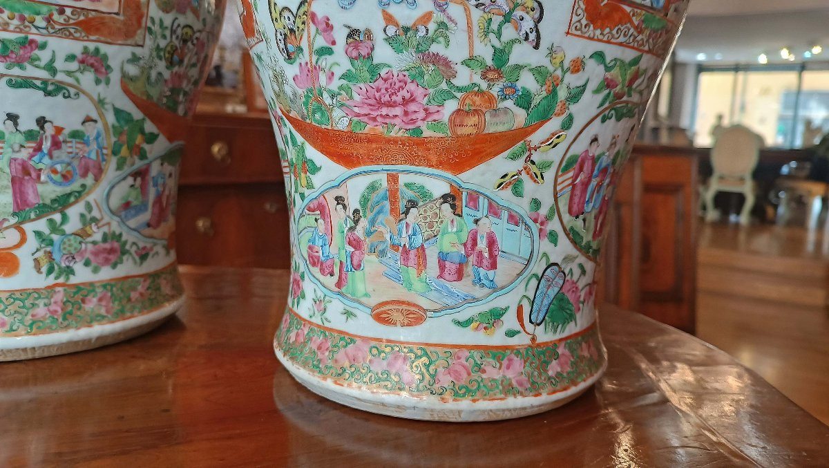 COPPIA DI GRANDI VASI CANTON CINA FINE XIX-INIZI XX SECOLO -photo-1