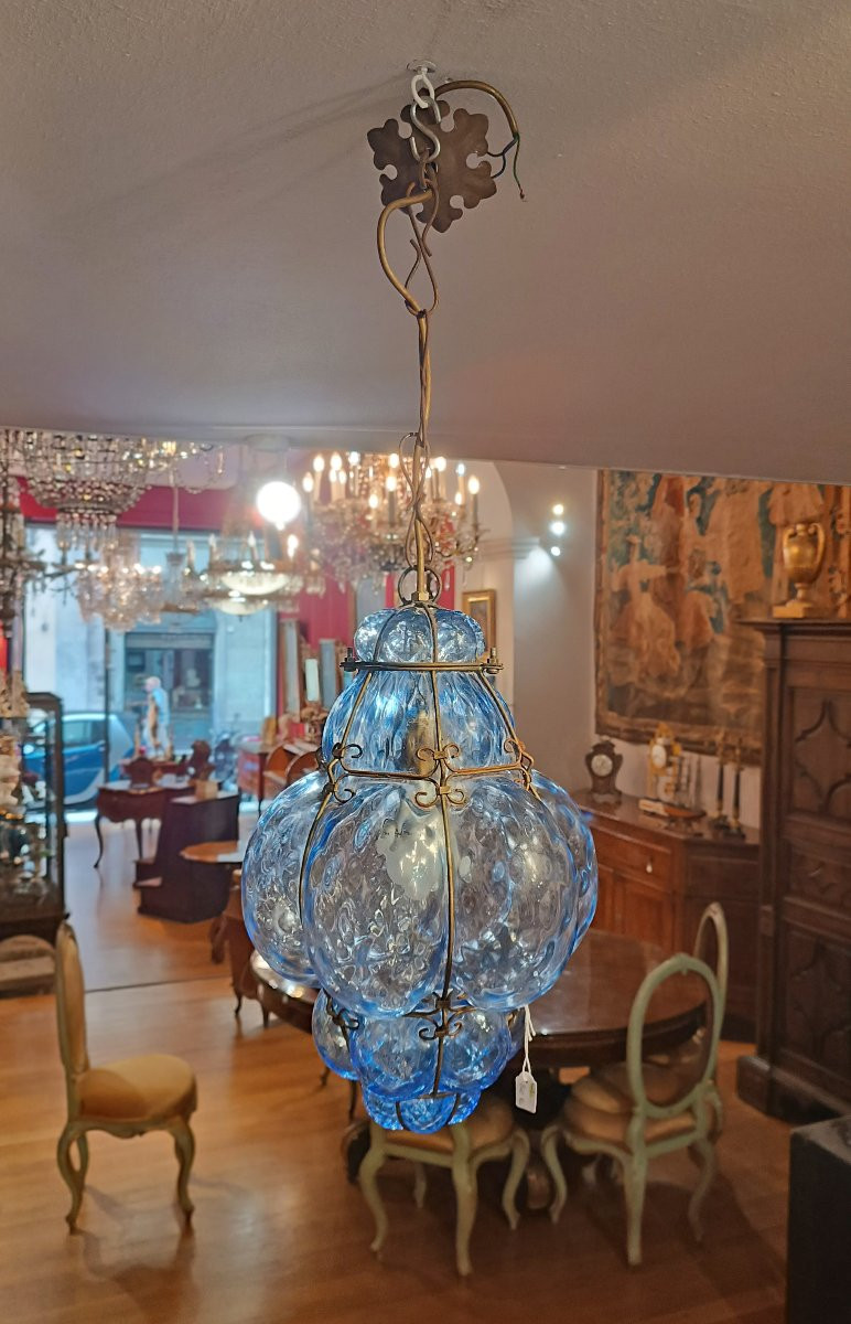 LAMPADA IN VETRO BLU DI MURANO PRIMI DEL XX SECOLO-photo-2