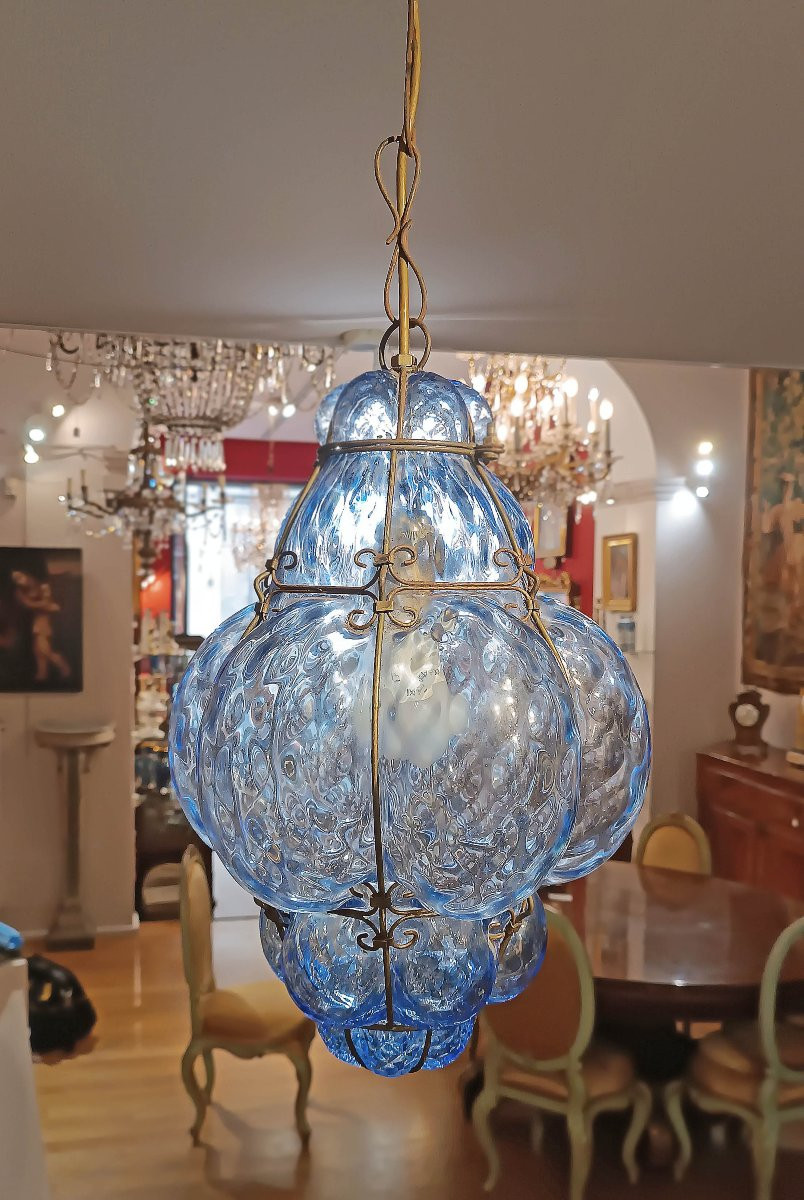 LAMPADA IN VETRO BLU DI MURANO PRIMI DEL XX SECOLO-photo-3