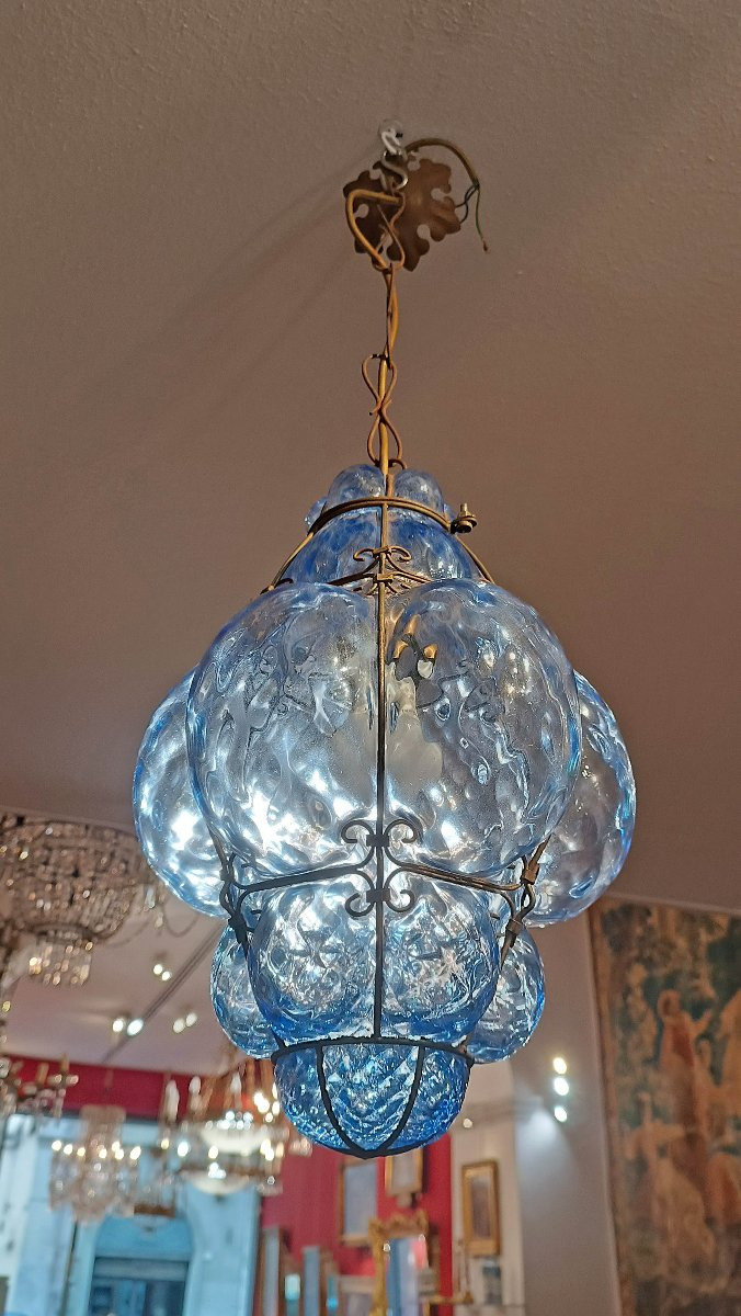 LAMPADA IN VETRO BLU DI MURANO PRIMI DEL XX SECOLO-photo-4